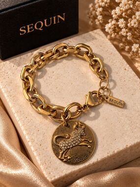 Gold Taurus Charm Link Bracelet